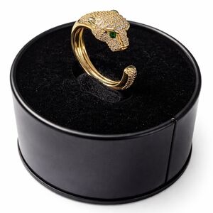 Gold Panther Head Adjustable Ring – Pavé Crystal Leopard Statement Ring
